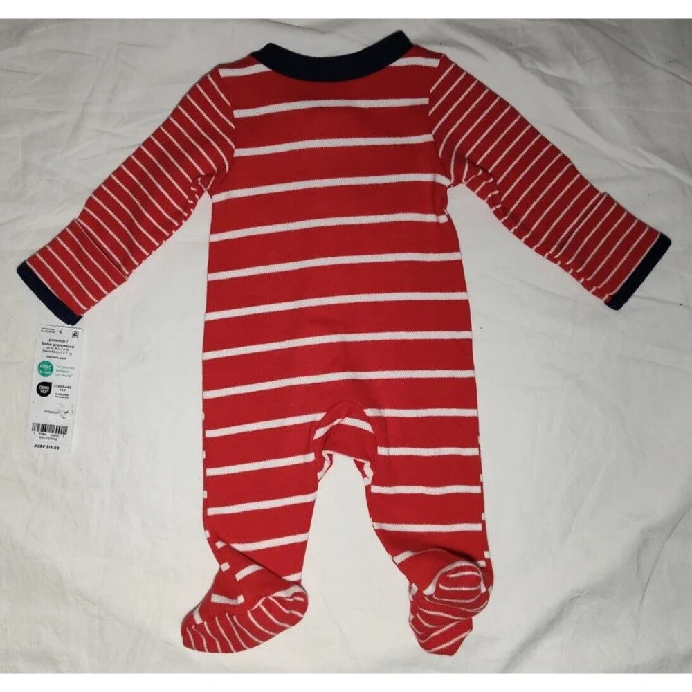 Carter's Little‎ Brother Preemie Baby Footed Sleeper Red White Stripe Cotton 1pc